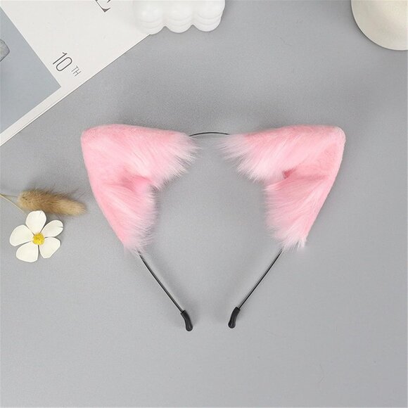 🆕 Halloween Pink Faux Fur Cat Fox Ears Headband Wolf Tail Party Costume Adult - Picture 4 of 5